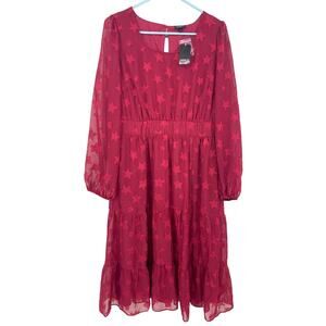 TORRID Magenta Stars Chiffon Balloon Sleeve Scoop Neck Midi Dress Size 0/L/12